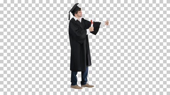 Graduation student showing thumb up, Alpha Channel