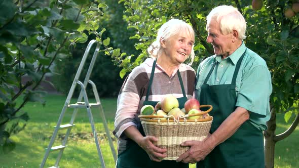 Happy Senior Couple Holding Basket.