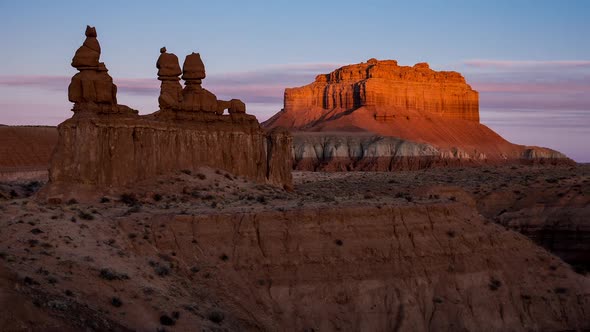 Time lapse of the sun lighting up Wild Horse Butte in Goblin Valley