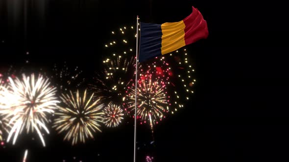 Chad Flag With Fireworks 
