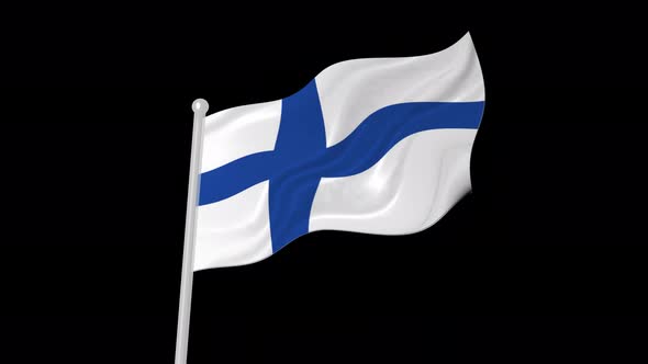 Republic Of Finland Flag Flying Wave Animated Black Background