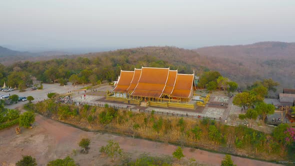 Aerial view of Wat Sirindhorn Wararam or Wat Phu Prao temple in Ubon Ratchathani, Thailand