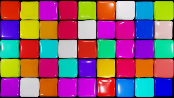 3D animation pulsating colorful elastic cubes. Multi colored soft cubes randomly moving pattern