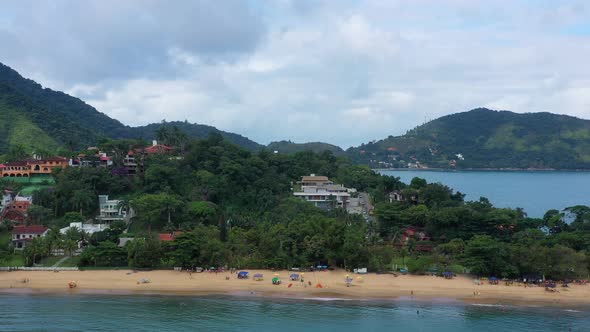 Aerial: playa santa rita beach ubatuba sao paulo san pablo tropical drone footage summer relaxed mav