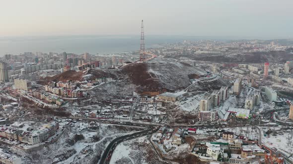 Drone View of the City with Tower Bridge and the Golden Horn Bay