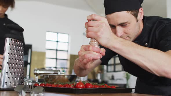 Diverse group of chefs working in a kitchen