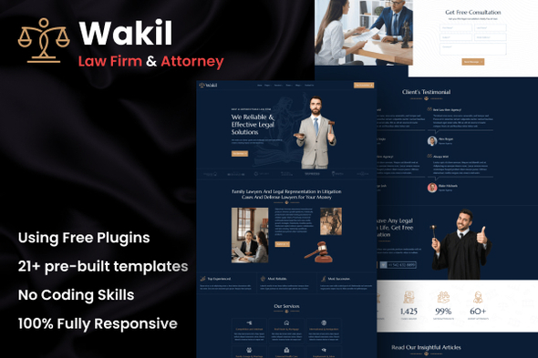 Wakil – Attorney Law Firm & Legal Services Elementor Template Kit – 0 Sold!