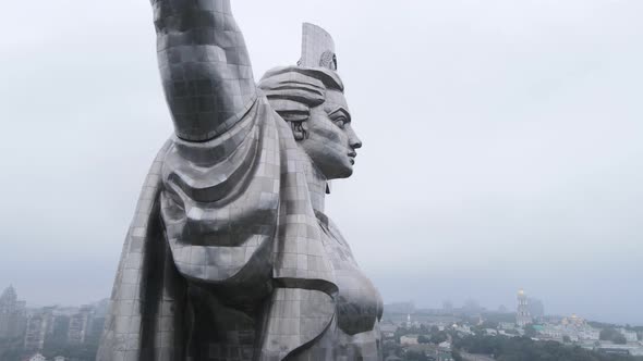 Kyiv, Ukraine Aerial View in Autumn : Motherland Monument. Kiev