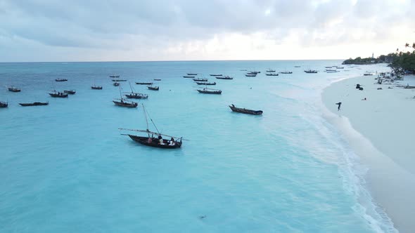 Coastal Landscape of Zanzibar Tanzania  Boats Near the Shore