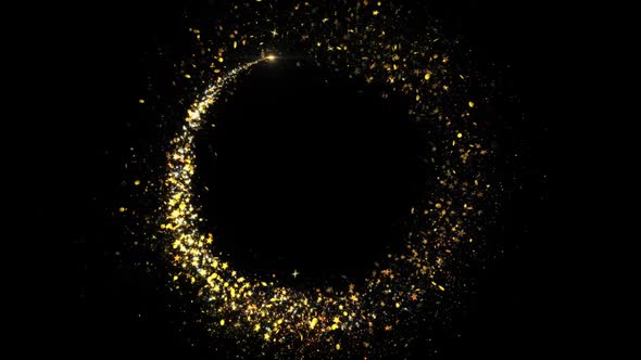 Gold Glitter Star Or Particles With Sparkles And Light Trail Moving