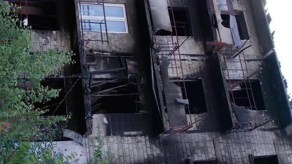 Vertical Video of a Residential Building Destroyed By the War in Ukraine