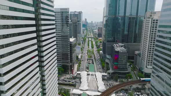 Aerial View of Skywalk Chong Nonsi Bridge in Sathorn Business District Bangkok Thailand