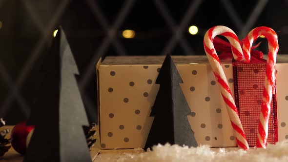 Christmas decorations with candy canes slider dolly shot