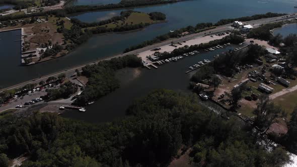 aerial of Eldred's Marina, near Boca Grande, Florida.  Placida Park