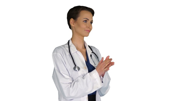 Doctor Woman Wearing Medical Coat Over Isolated Clapping