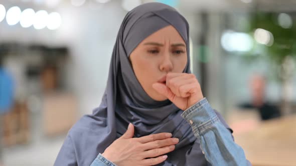 Allergic Young Arab Woman Coughing