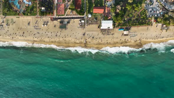 Beach infrastructure aerial view 4 k Alanya Turkey