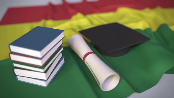 Graduation Cap and Diploma on the Bolivian Flag