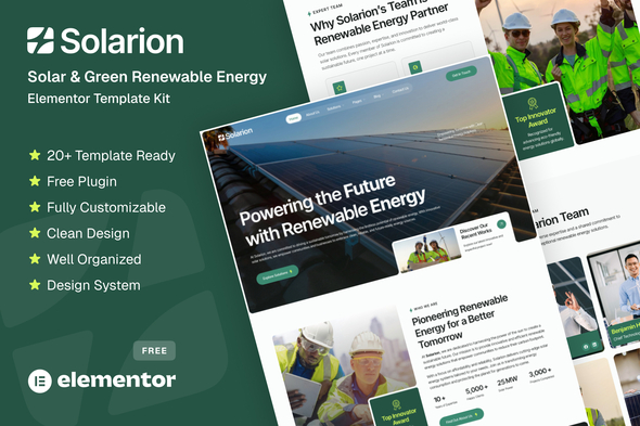 Solarion – Solar & Green Renewable Energy Elementor Template Kit – 0 Sold!