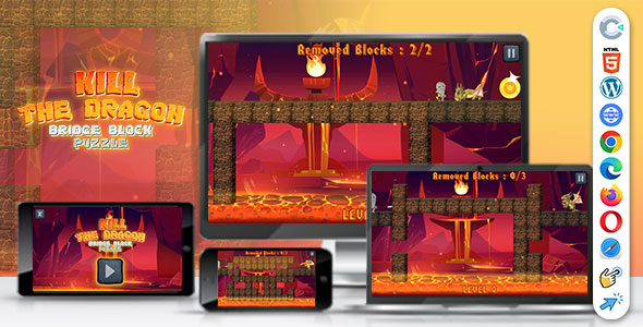 Kill The Dragon Bridge Block Puzzle Game (Construct 3 | C3P | HTML5) Puzzle Game with 50 Levels