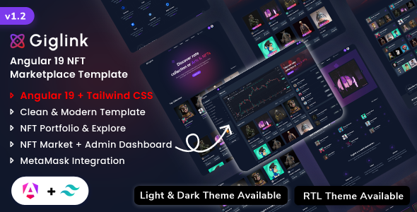 Giglink - Angular 19 NFT Marketplace Landing + Admin Dashboard Template