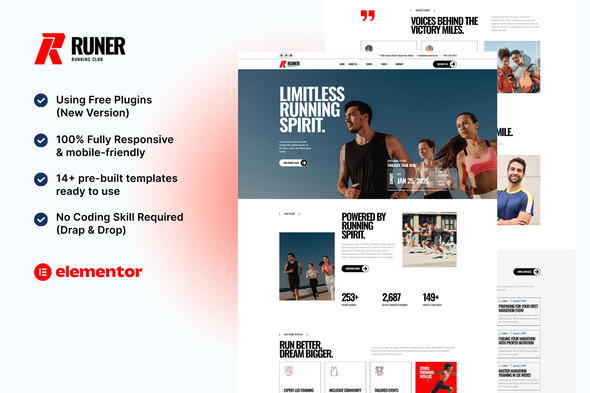 Runer – Running Club, Marathon & Sports Events Elementor Template Kit – 0 Sold!