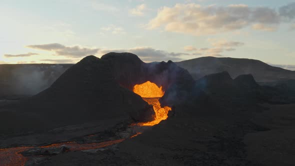 Lava Flow From Erupting Fagradalsfjall Volcano In Reykjanes Peninsula Iceland