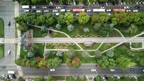  Aerial Top Down View of Traffic Jam on a Car Road and Park