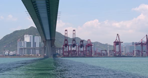 Kwai Tsing Container Terminal and Stonecutter bridge 