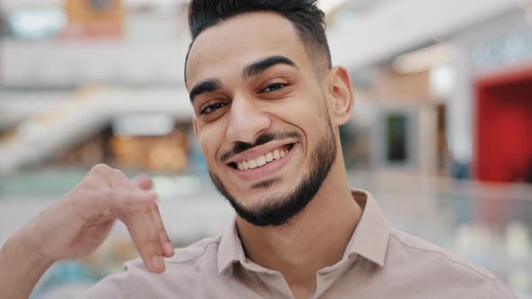 Male Portrait Sexy Seductive Arabic Man Bearded Indian Guy Flirting Looking at Camera Winking Eye