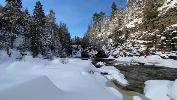 River in a winter wonderland beautiful landscape