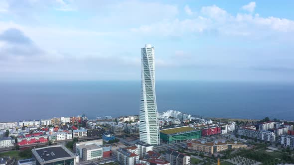 Aerial view of the Turning Torso skyscraper