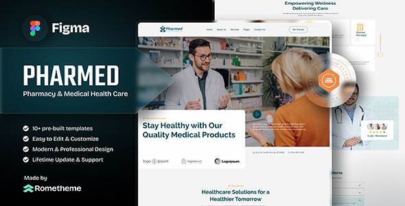 Pharmed – Pharmacy & Medical Health Care Figma Template – 0 Sold!