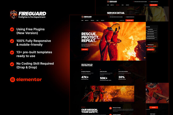 FireGuard – Firefighter & Fire Department Elementor Template Kit – 0 Sold!