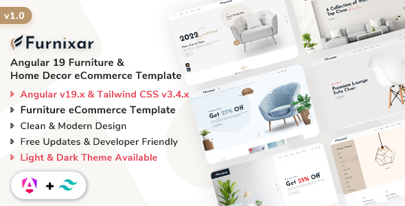 Furnixar – Angular 19 Furniture & Home Decor eCommerce Template – 0 Sold!