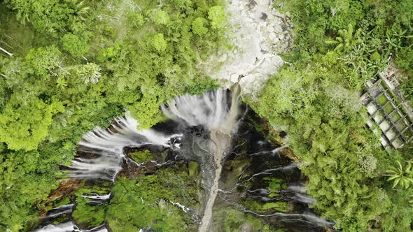 Drone Over Tumpak Sewu Waterfalls