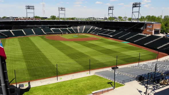 Huntington Park in Columbus Ohio, home of the Columbus Clippers, minor league baseball - aerial dron