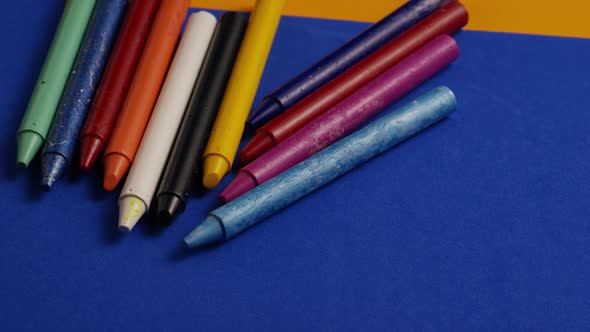 Rotating shot of color wax crayons for drawing and crafts - CRAYONS 020