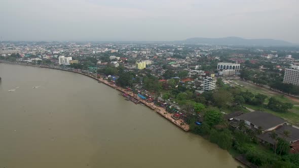 Aerial Shot of Surat Thani, River and CitySurat Thani Province, Thailand