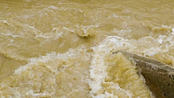 Dirty Water of Muddy River in Flooding Period During Heavy Rains in Spring