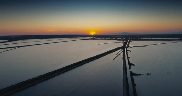 Calm Aerial Landscape on Sunset Drone Flies Over Lake on Natural Reserve