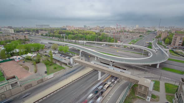 Top View of Urban Transport Traffic on Leningradskoye Shosse Timelapse Moscow