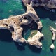 Drone shot of kayaks and boats passing in the ocean, people exploring caves and tunnels. - VideoHive Item for Sale