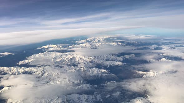 Pyrenees Mountain Range, view from an airplane