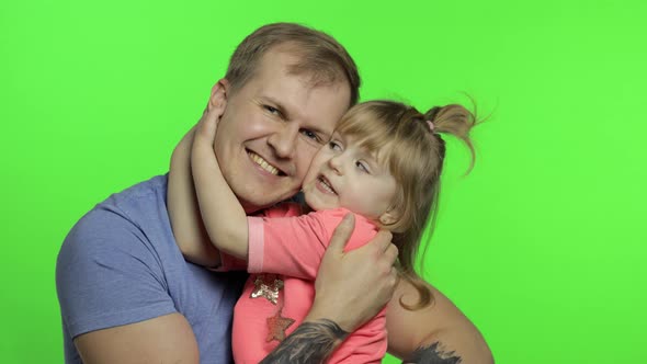 Father and Little Daughter Hugging Each Other. Chroma Key. Fathers Day