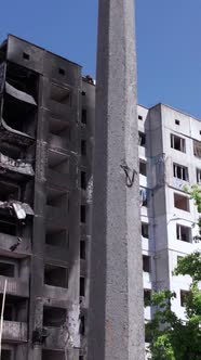 Vertical Video of a Wartorn House in Ukraine