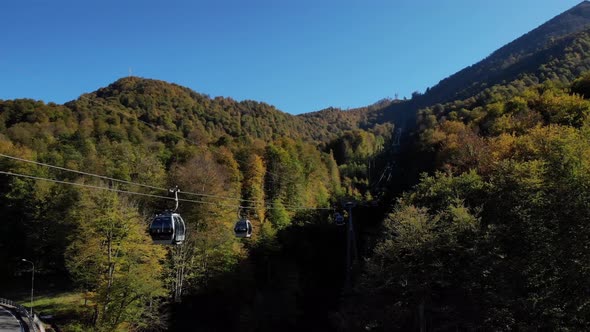 Funicular Cabins Moving on the Cableway