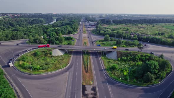 Highway Multilevel Junction Road with Moving Cars