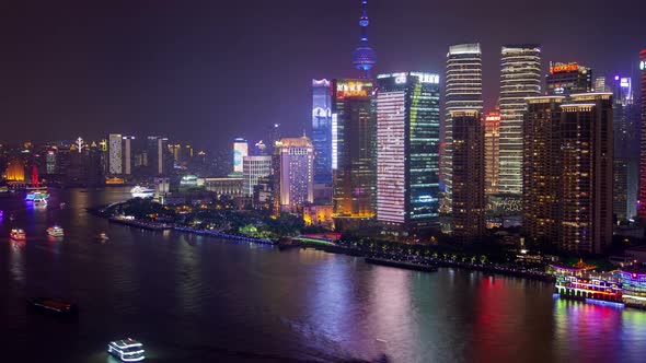 Wide Huangpu River By Pudong New Area in Shanghai Timelapse