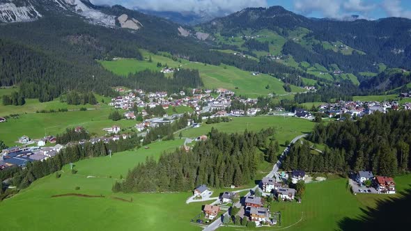 Beautiful Aerial View of Badia Village in Dolomites in Italy